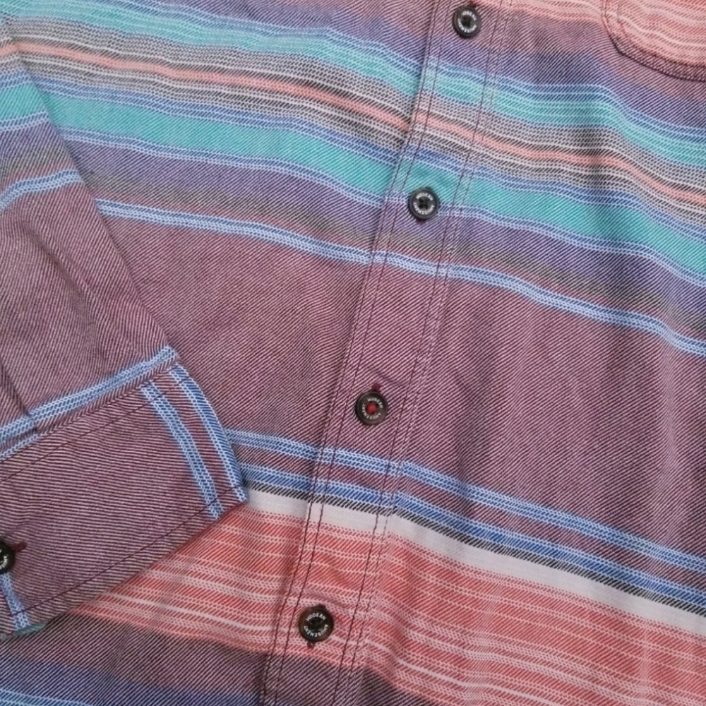 •SOLD• Modern Amusements multi color stripe button down shirt S blue - Picture 2 of 3